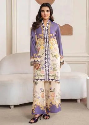 Elegant Purple Swiss Lawn 2-Piece Printed Shirt & Trouser Set