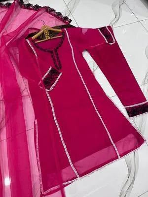 Elegant Pink Organza Embroidered 3 Piece Women's Suit