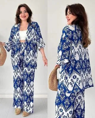 Stylish Women's 2 Piece Printed Lawn Co-Ord Set - Blue