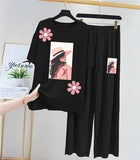 Stylish Black Jersey Printed 2 Piece Women's Night Suit