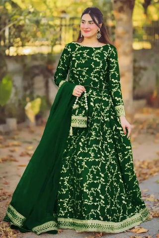 Elegant Green Shamoz Silk Embroidered Maxi Set for Women