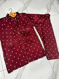 Maroon Stitched Silk Printed 2 Piece Women's Night Suit