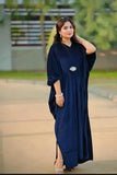Elegant Blue Velvet Plain Maxi Dress for Women - Free Size