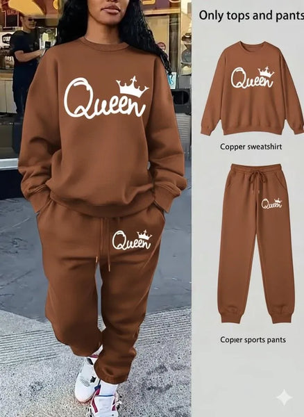 Brown Fleece Printed 2 Piece Women's Track Suit - Stylish & Comfortable