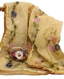 Golden Organza Dupatta with Hand Work & Heavy Beads - Unique Design