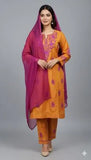 Stylish Women's 3 Piece Linen Embroidered Suit in Vibrant Orange