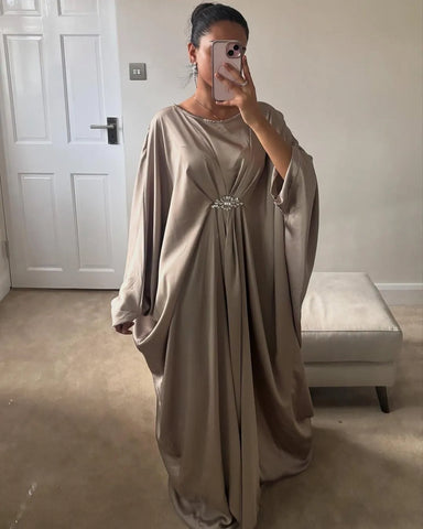 Elegant Golden Silk Plain Kaftan for Women