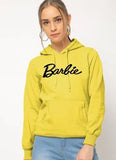 Stylish Women's Fleece Printed Pullover Hoodie in Yellow