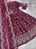 Elegant Maroon Shamoz Silk Embroidered Maxi & Trouser Set