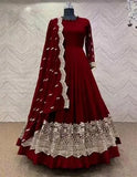 Elegant Maroon Shamoz Silk Embroidered Maxi Suit for Women