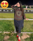 Elegant Black Swiss Lawn Mirror Work 2 Piece Stitched Set