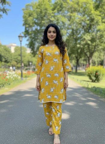 Multicolor Cotton 2 Piece Stitched Women's Dress Set