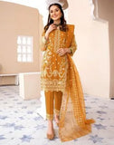 Elegant Mustard Embroidered Organza 3 Piece Women's Suit