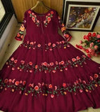 Elegant Maroon Chiffon Embroidered Maxi Dress for Women