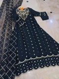 Elegant Black Shamoz Silk Maxi with Embroidered Dupatta & Trouser