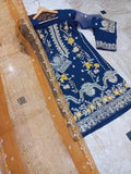 Elegant Blue Organza Embroidered 3 Piece Women's Suit