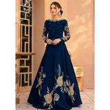 Elegant Blue Shamoz Silk Embroidered Maxi Dress for Women