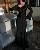 Elegant Black Silk Plain Maxi Dress for Women