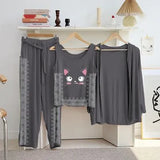 Women's Grey Jersey Printed Night Suit with Shorts - 3 Pcs Set