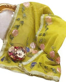 Elegant Green Organza Dupatta with Hand Embroidery & Beads