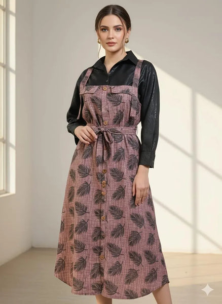 Pink Printed Khaddar Maxi Romper for Women