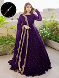 Elegant Purple Chiffon Maxi with Trouser & Dupatta - 3 Piece Set