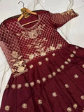 Elegant Maroon Shamoz Silk Embroidered Maxi Suit - 2 Piece Set