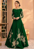 Elegant Green Silk Embroidered Maxi Dress for Women