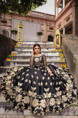 Elegant Black Silk Embroidered Lehenga Choli Set for Women