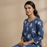 Trendy Printed Crystal Wool 2-Piece Women's Outfit in Blue