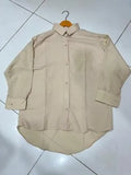 Elegant Beige Silk Button Down Shirt for Women - Medium & Large