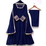 Elegant Blue Chiffon Embroidered Maxi & Trouser Set for Women