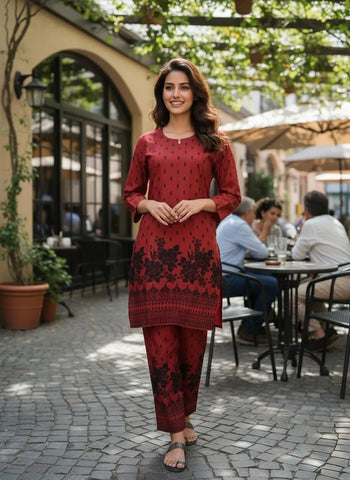 Stylish Maroon Lawn Dress Set - 2 Piece Printed Women's Outfit