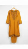Stylish Mustard Linen Embroidered Shirt and Trouser Set for Women