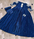 Elegant Blue Shamoz Silk 3 Piece Gown Suit for Women