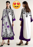 Trendy 3 Piece Women's Lawn Digital Print Kaftan Suit - Purple