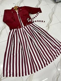 Elegant Maroon Maxi Dress with Jacket - Silk Printed Design