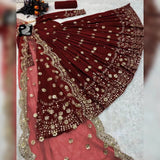 Elegant Maroon Shamoz Silk Embroidered Maxi & Trouser Set