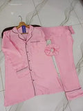 Elegant Silk Plain Night Suit for Women with Shorts - Pink