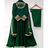 Elegant Green Chiffon Embroidered Maxi & Trouser Set for Women