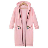 Women's Extra-Long Zipper Hoodie in Pink Fleece - Stylish & Cozy