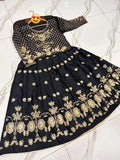 Elegant Black Shamoz Silk Embroidered Flared Lehenga Set