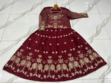 Elegant Maroon Shamoz Silk Embroidered Maxi Suit - 2 Piece Set