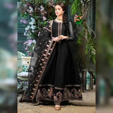 Elegant Black Chiffon Embroidered 3 Piece Maxi Set for Women