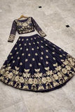 Elegant Blue Silk Embroidered Lehenga Choli Set for Women