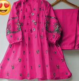Elegant Pink Cotton Embroidered 2 Piece Women's Outfit