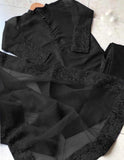 Elegant Black 3 Piece Embroidered Organza Suit for Women