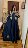 Elegant Blue Shamoz Silk Embroidered Maxi Dress with Jacket