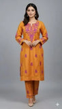 Stylish Women's 3 Piece Linen Embroidered Suit in Vibrant Orange