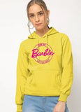 Stylish Women's Fleece Printed Pullover Hoodie in Yellow